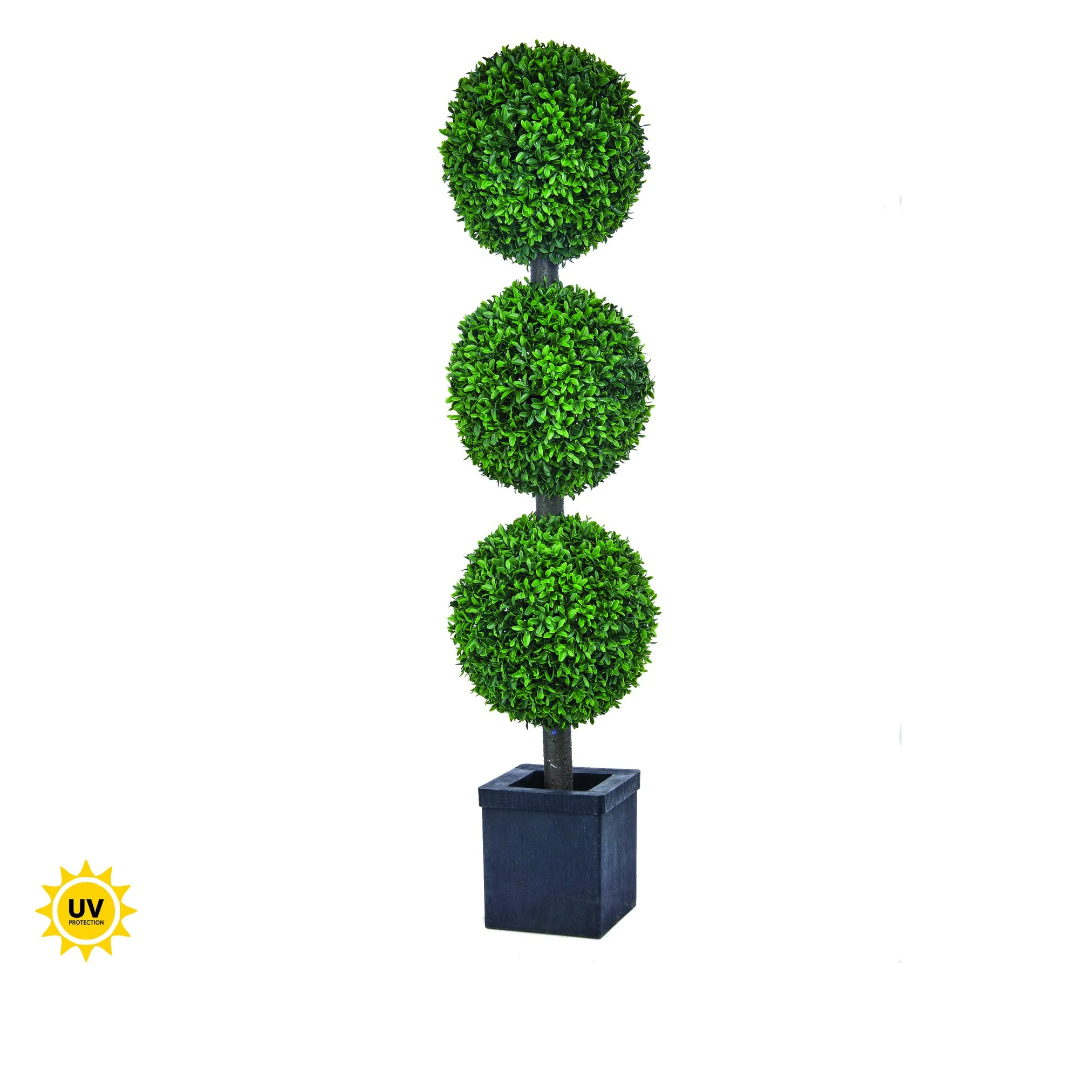 Potted UV Proof Plastic American Boxwood Triple Ball Topiary, 48"