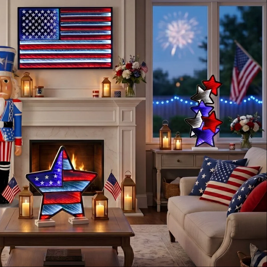 Patriotic Star Stack Infinity Light, Acrylic, W/ UL Plug, 23.5" - Image 4