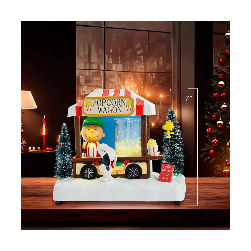 Peanuts© Battery-Operated Popcorn Wagon LED Musical Table Piece, 7" - Image 3