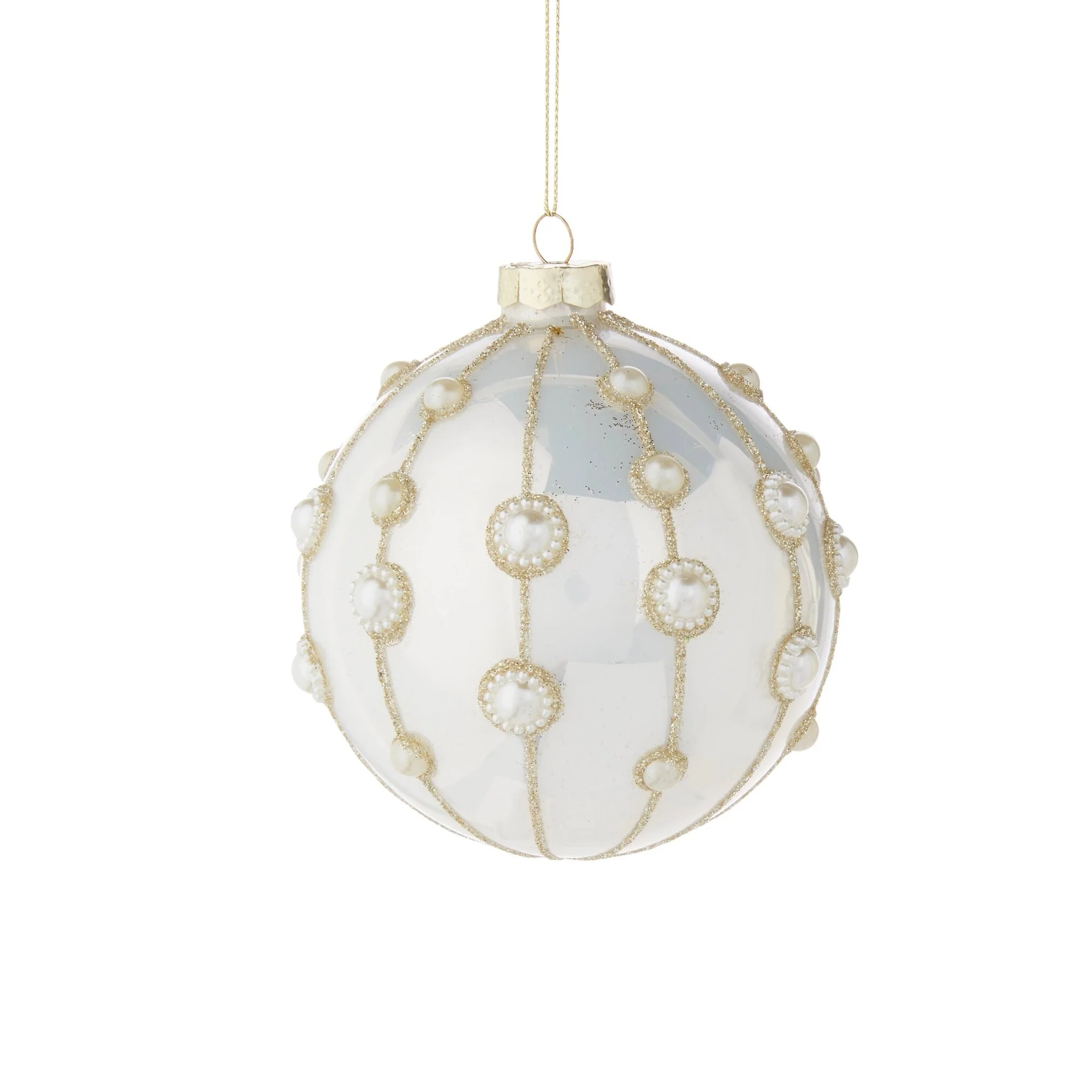Pearl Embellished Glass Ornament, 4" (2 styles - sold individually) - Image 2
