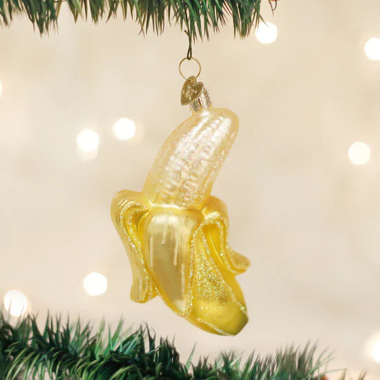 Peeled Banana Glass Ornament, 4"