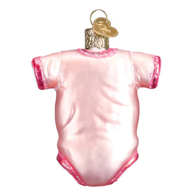 Pink Baby Girl Onesie Glass Ornament, 3.25" - Image 3