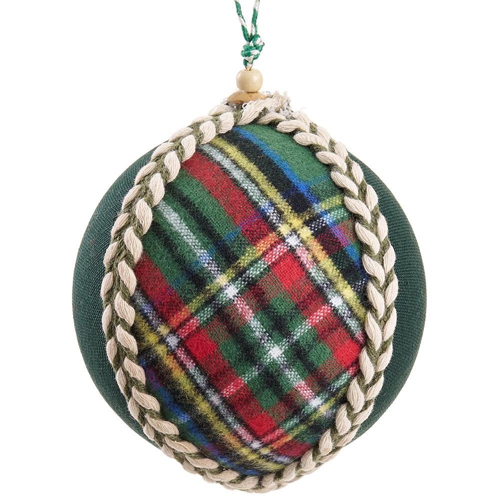 Plaid Ball Ornament, 4" (Green)