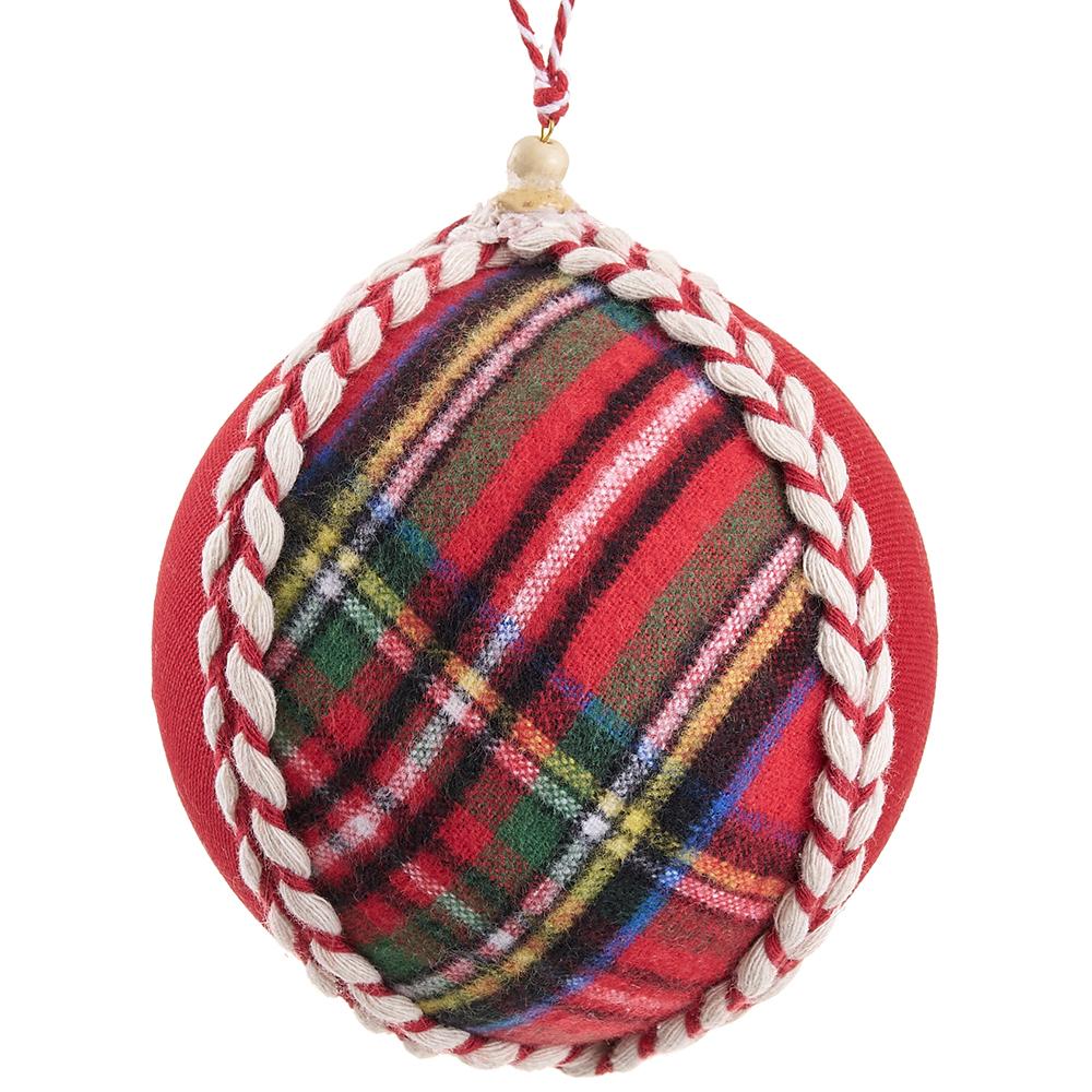Plaid Ball Ornament, 4" (Red)