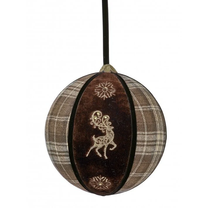 Plaid Deer Velvet Ball Ornament, 8" (Chocolate)