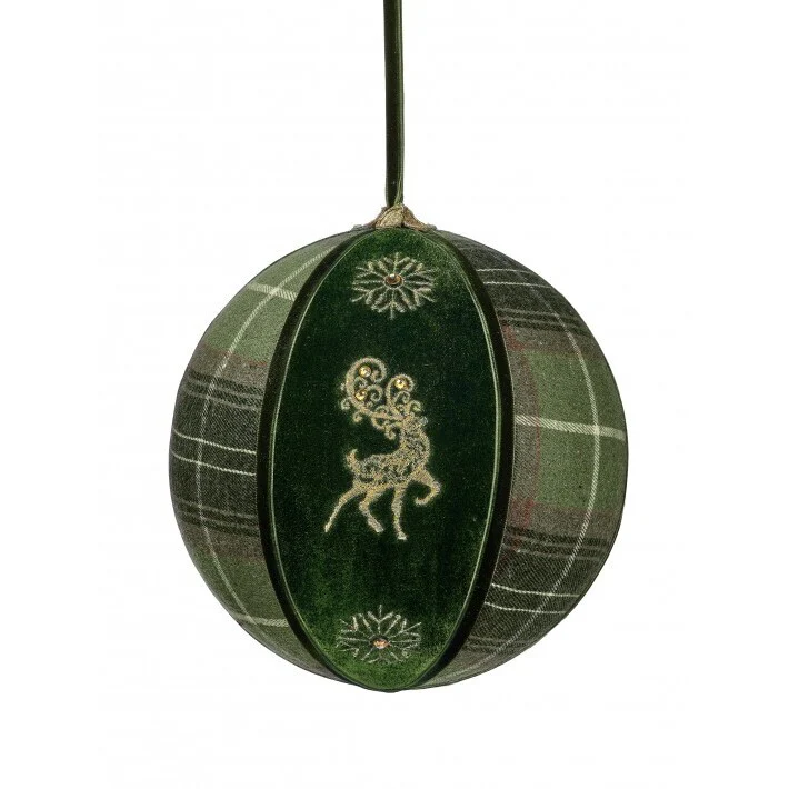 Plaid Deer Velvet Ball Ornament, 8" (Hunter Green Gold)