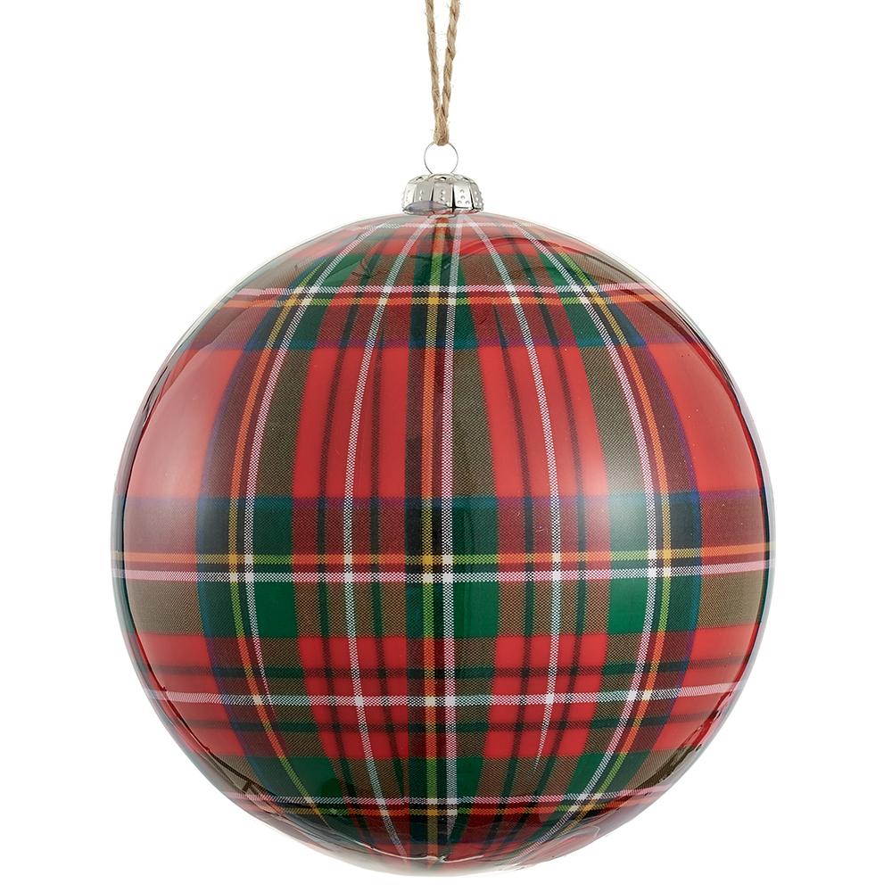 Plaid Plastic Ball Ornament, 6" (Red & Green)