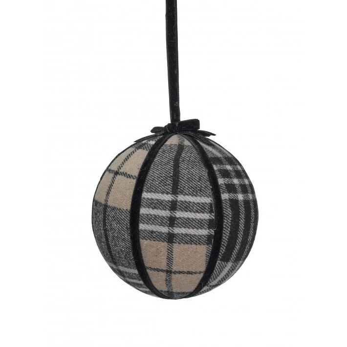 Plaid Velvet Ball Ornament, 6" (Black)
