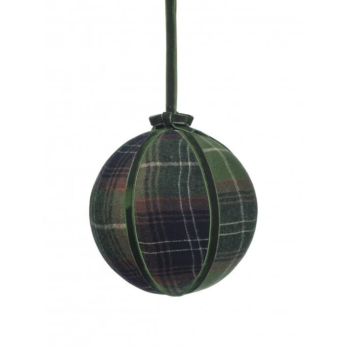 Plaid Velvet Ball Ornament, 6" (Green)