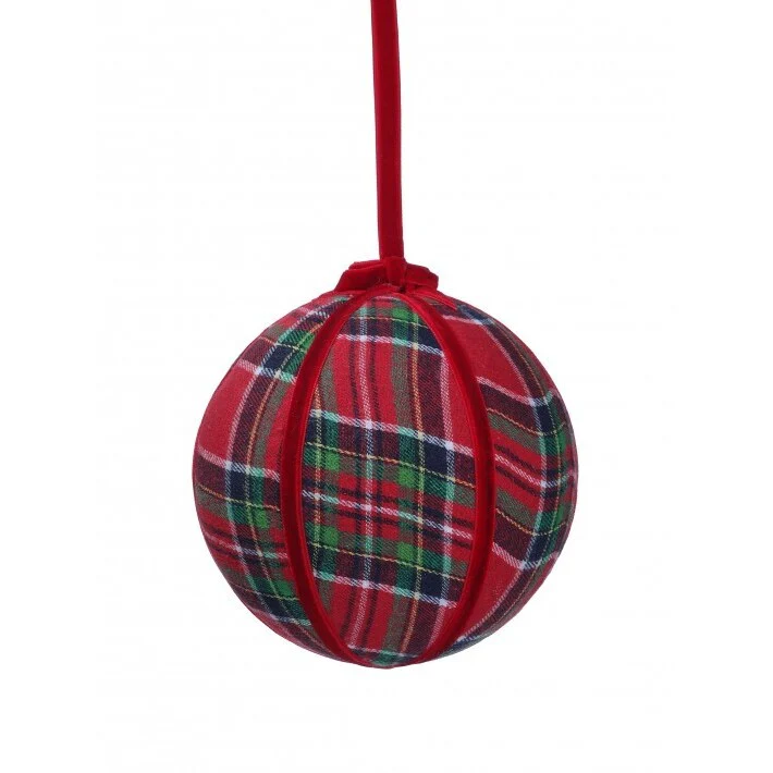 Plaid Velvet Ball Ornament, 6" (Red)