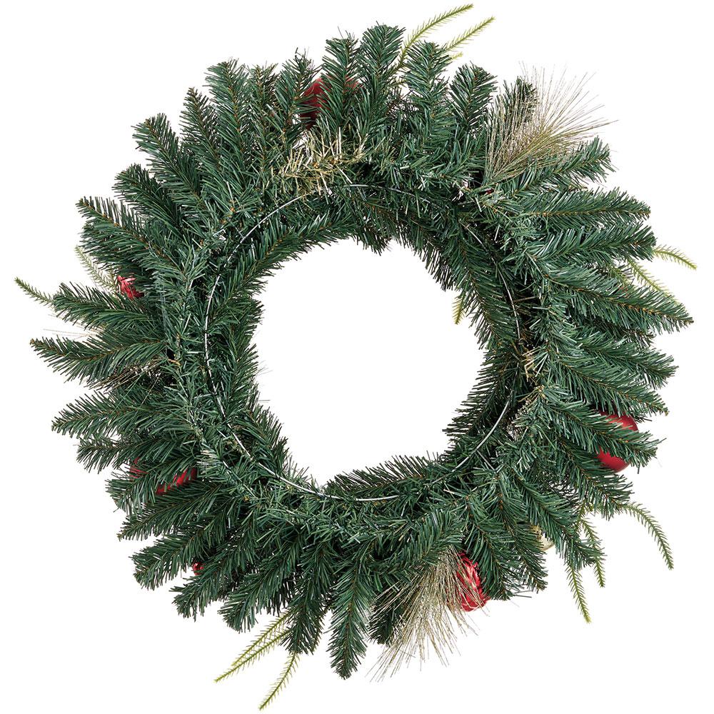 Plastic Ball/Mixed Pine Wreath, 24" (Red Gold) - Image 2