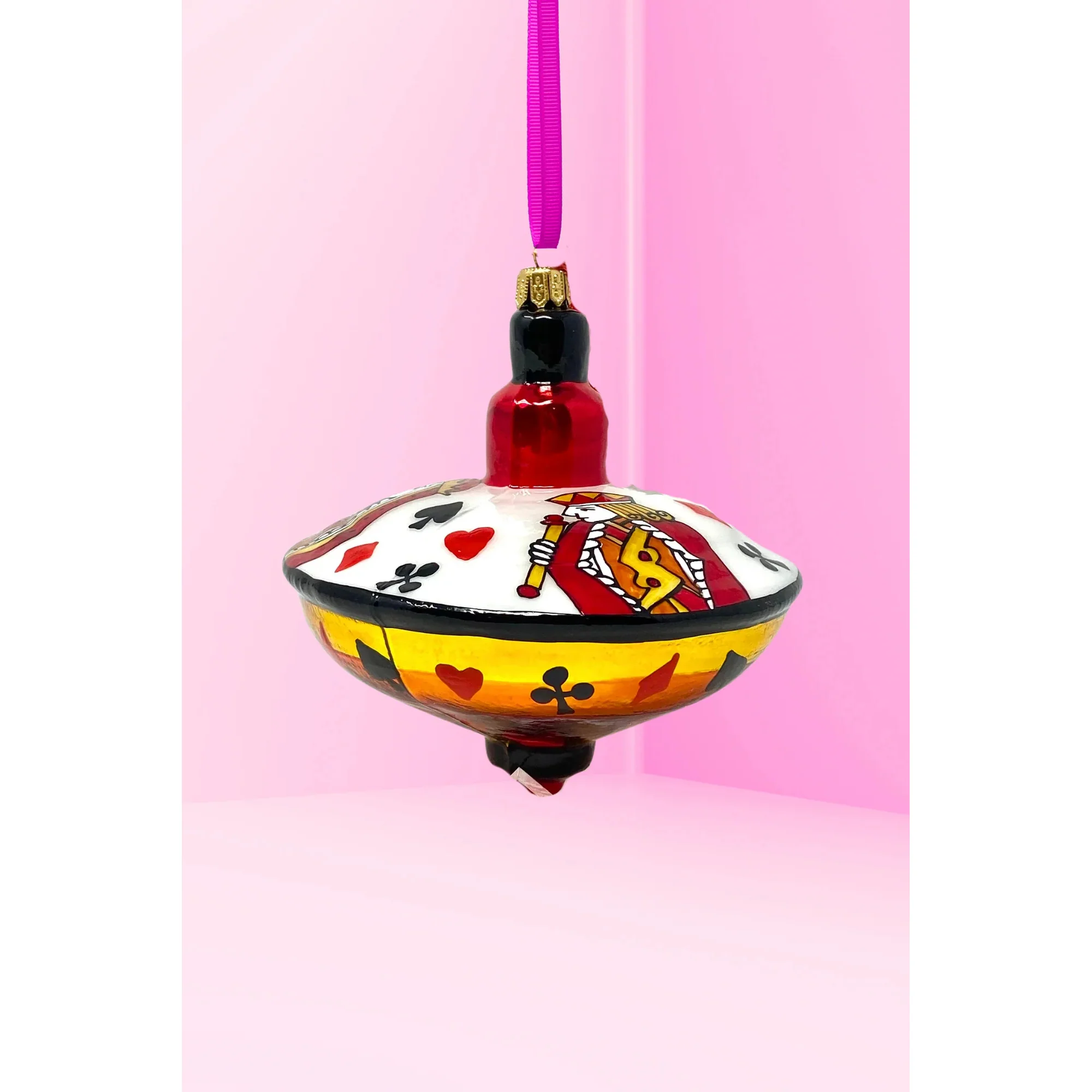 Playing Cards Spinning Top Glass Ornament, 5"