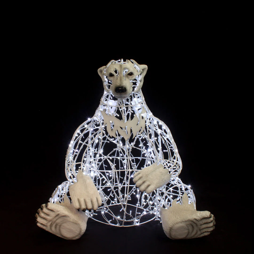 Large Polar Bear Mom Figure, LED Lit w/Fiberglass (White), 59"