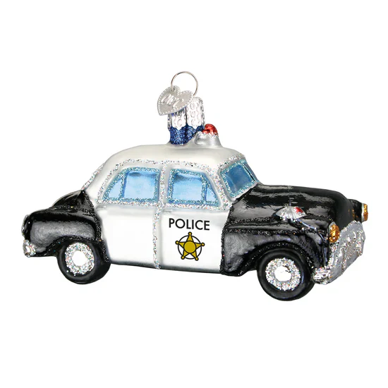 Police Car Glass Ornament, 4" - Image 2