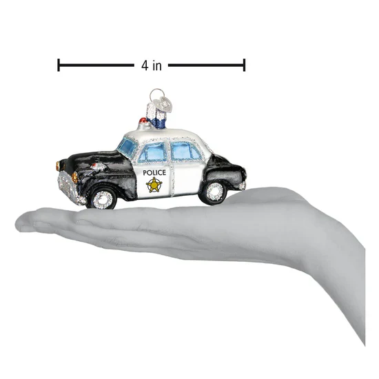 Police Car Glass Ornament, 4" - Image 3