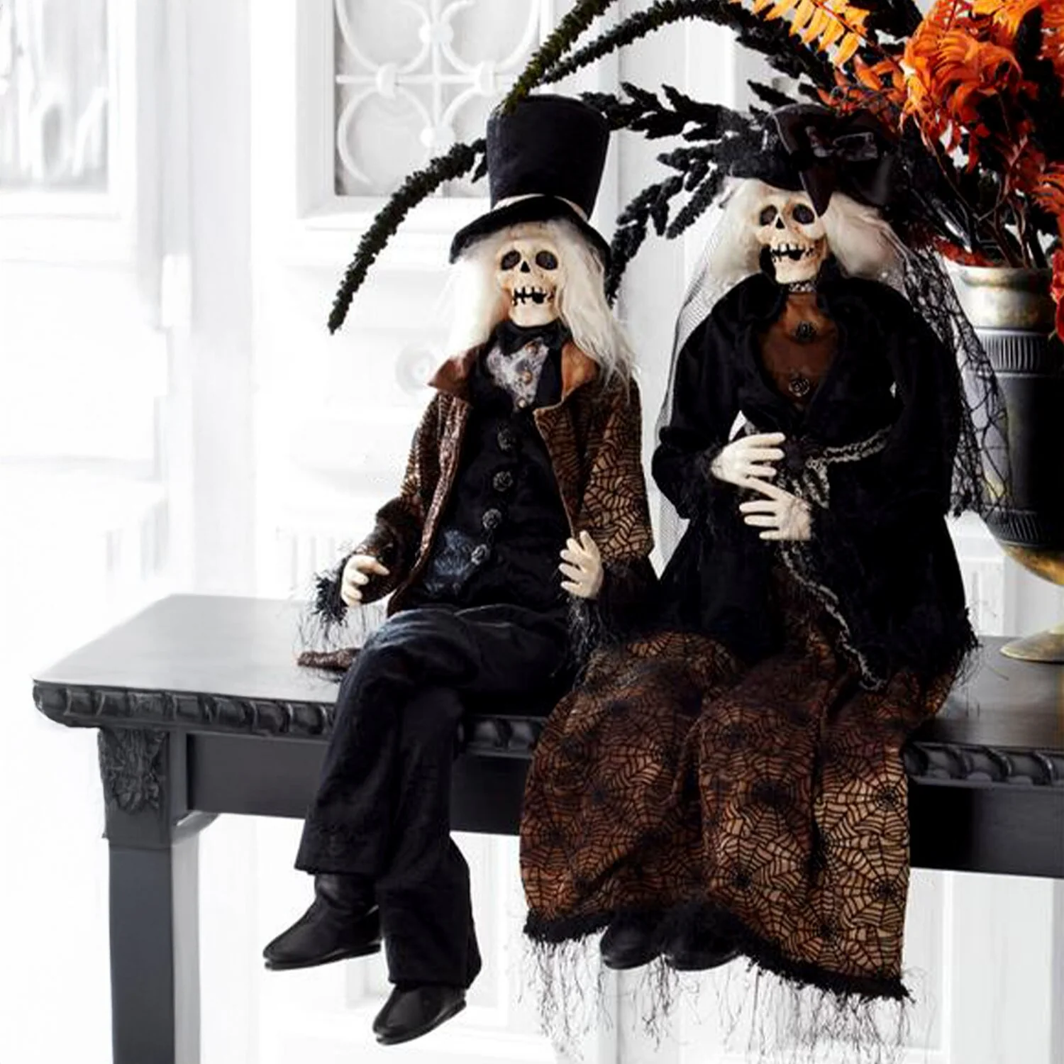 Posable Sitting Halloween Zombie Man w/Top Hat, 34" - Image 3