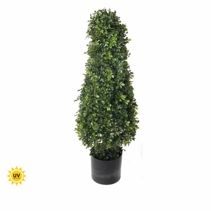 Potted UV Proof Plastic English Boxwood Cone Topiary, 37"