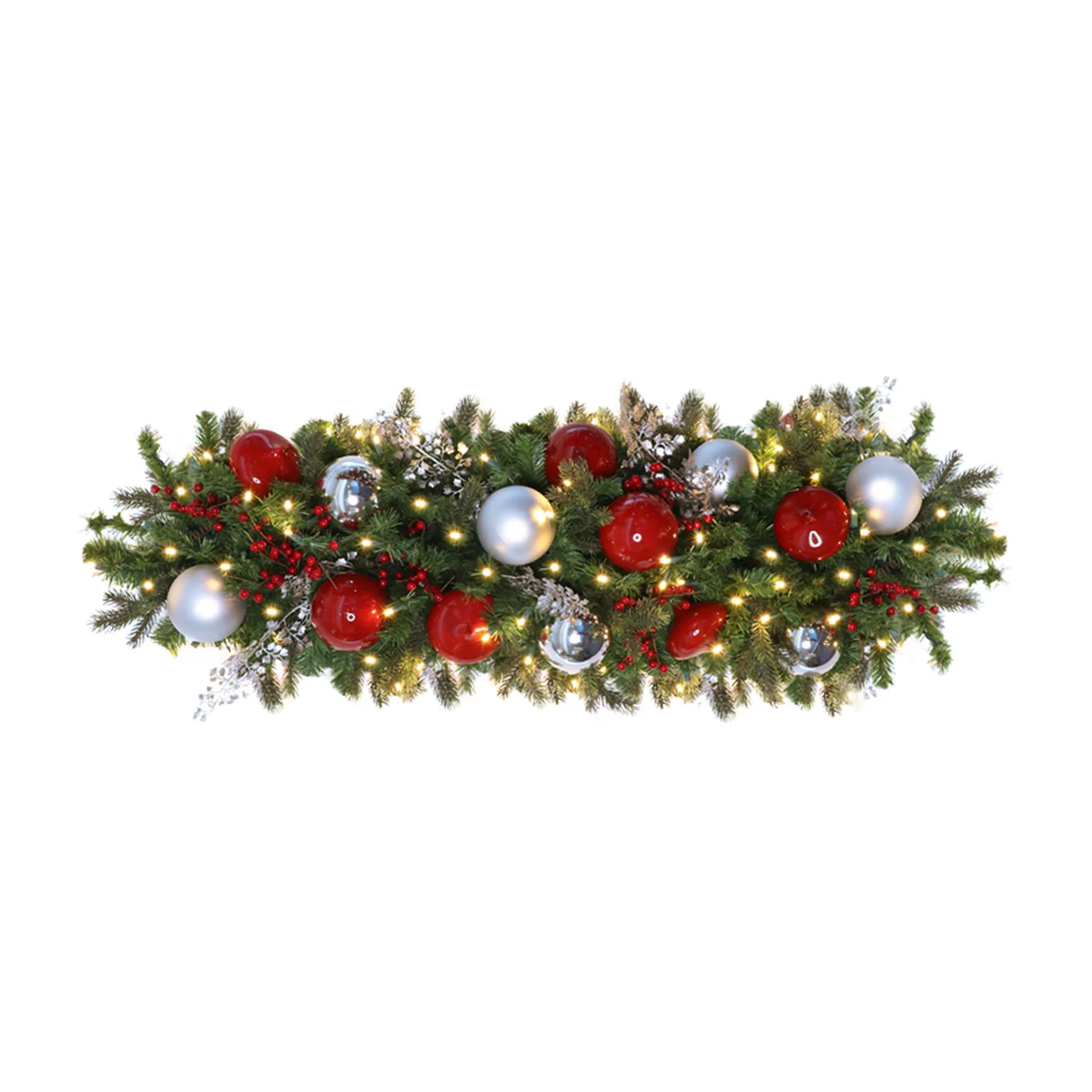 Pre-Decorated Mixed Pine Artificial Christmas Garland, LED Lit Warm White, (10"D / 14"D) - Image 3