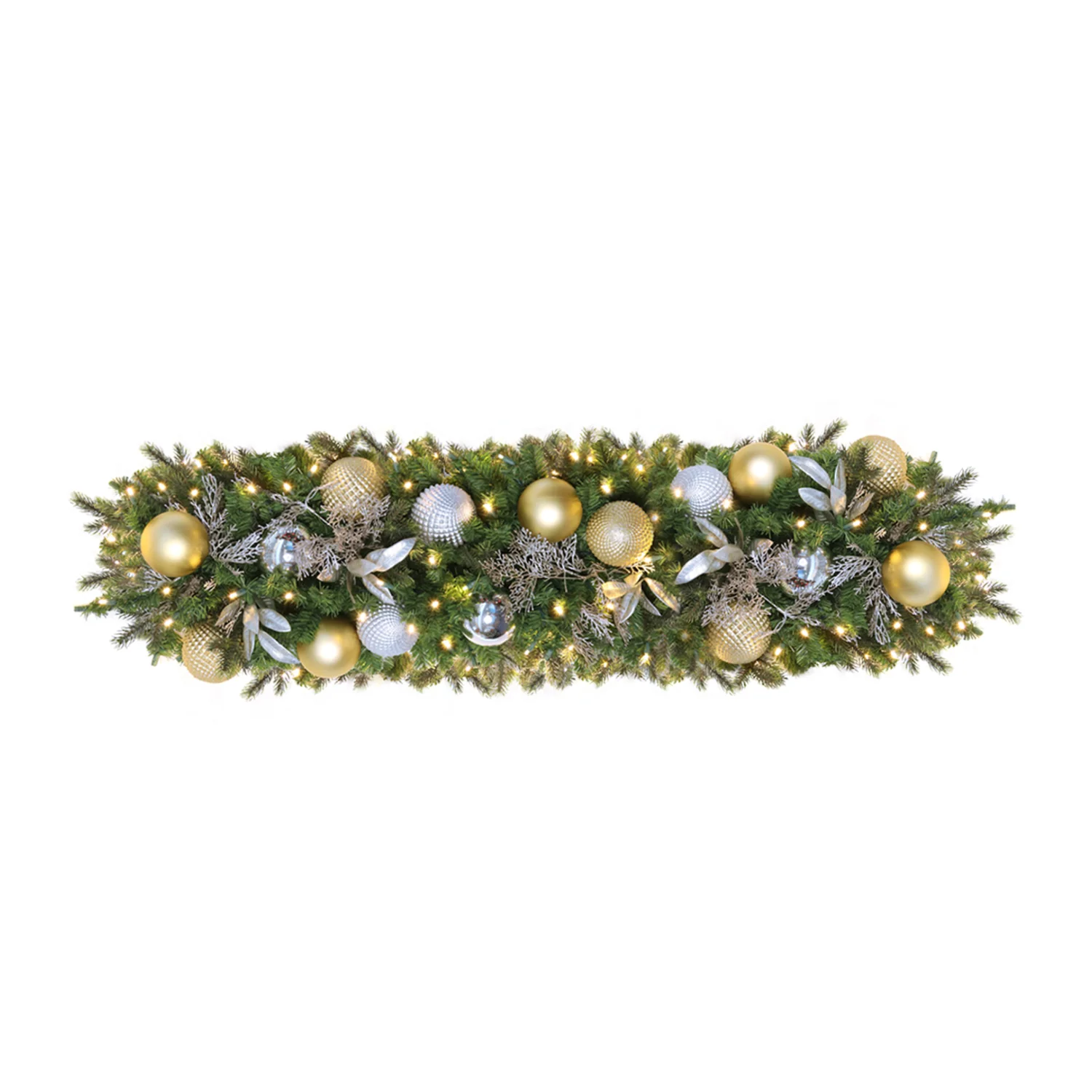Pre-Decorated Mixed Pine Artificial Christmas Garland, LED Lit Warm White, (10"D / 14"D) - Image 7