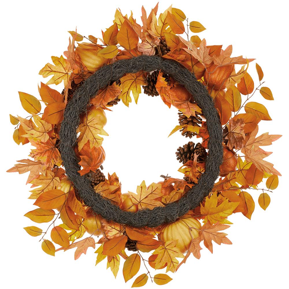 Pumpkin/Pine Cone/Maple Wreath, 30" (Orange & Brown) - Image 2