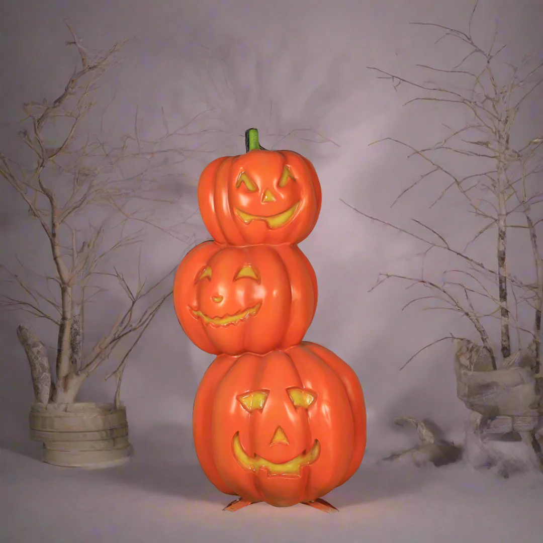 Lifesize Fiberglass Pumpkin Tower 3 Decoration, 67"