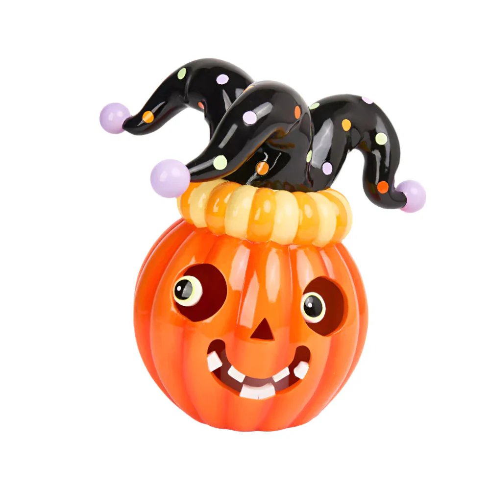 Pumpkin w/ Jester Hat Figurine, 13.5"