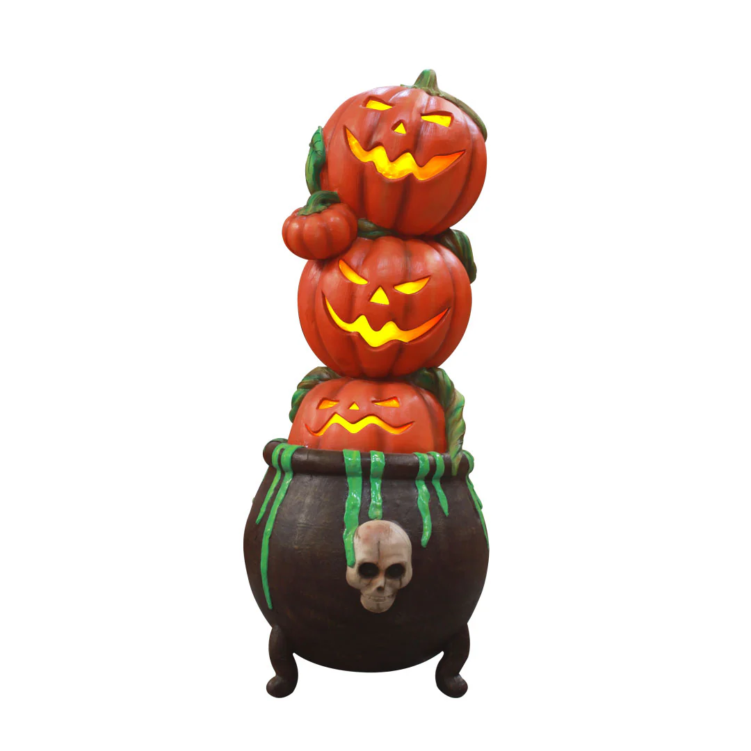 Life-size Pumpkins in Cauldron Pillar Decoration, 83"
