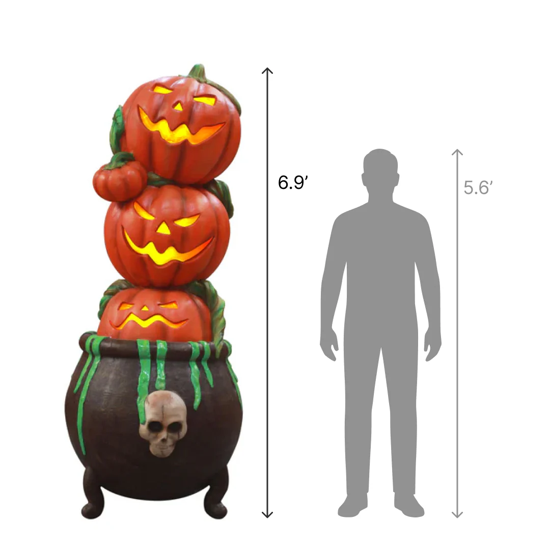 Life-size Pumpkins in Cauldron Pillar Decoration, 83" - Image 2