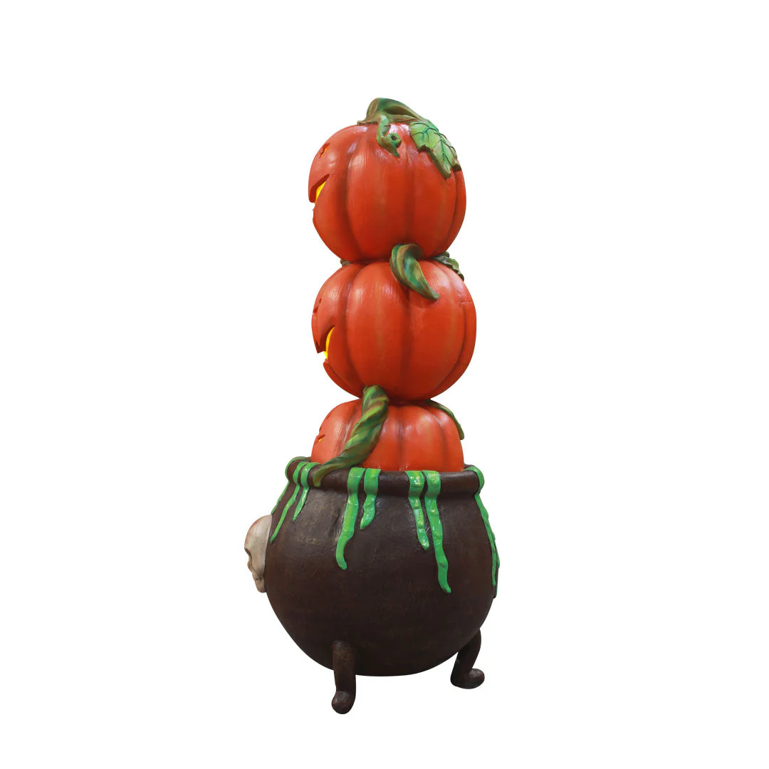 Life-size Pumpkins in Cauldron Pillar Decoration, 83" - Image 3