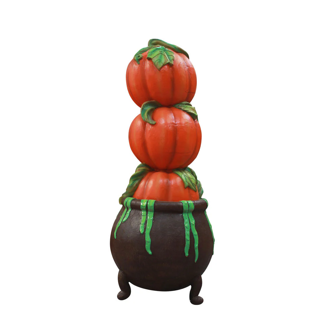 Life-size Pumpkins in Cauldron Pillar Decoration, 83" - Image 4