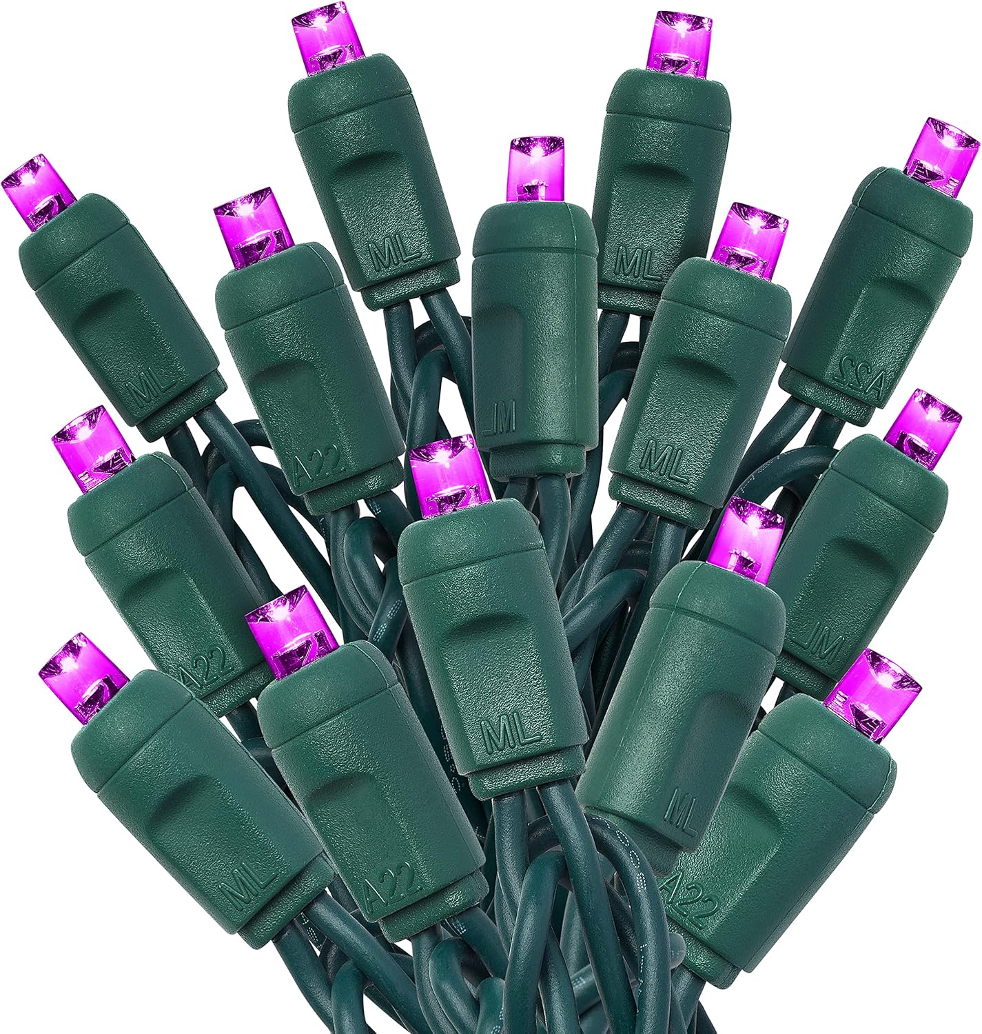 Purple Mini Light Set, Green Wire, 25' (50 bulbs, 6" spacing)