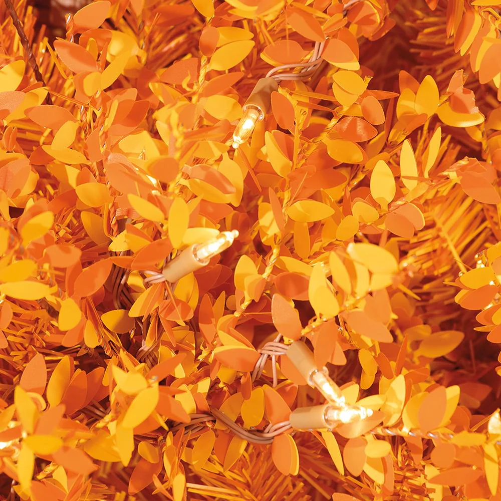 PVC Mini Leaf Pencil Tree x2697 With 750 LED Lights on Metal Stand, 7.5' (orange) - Image 4