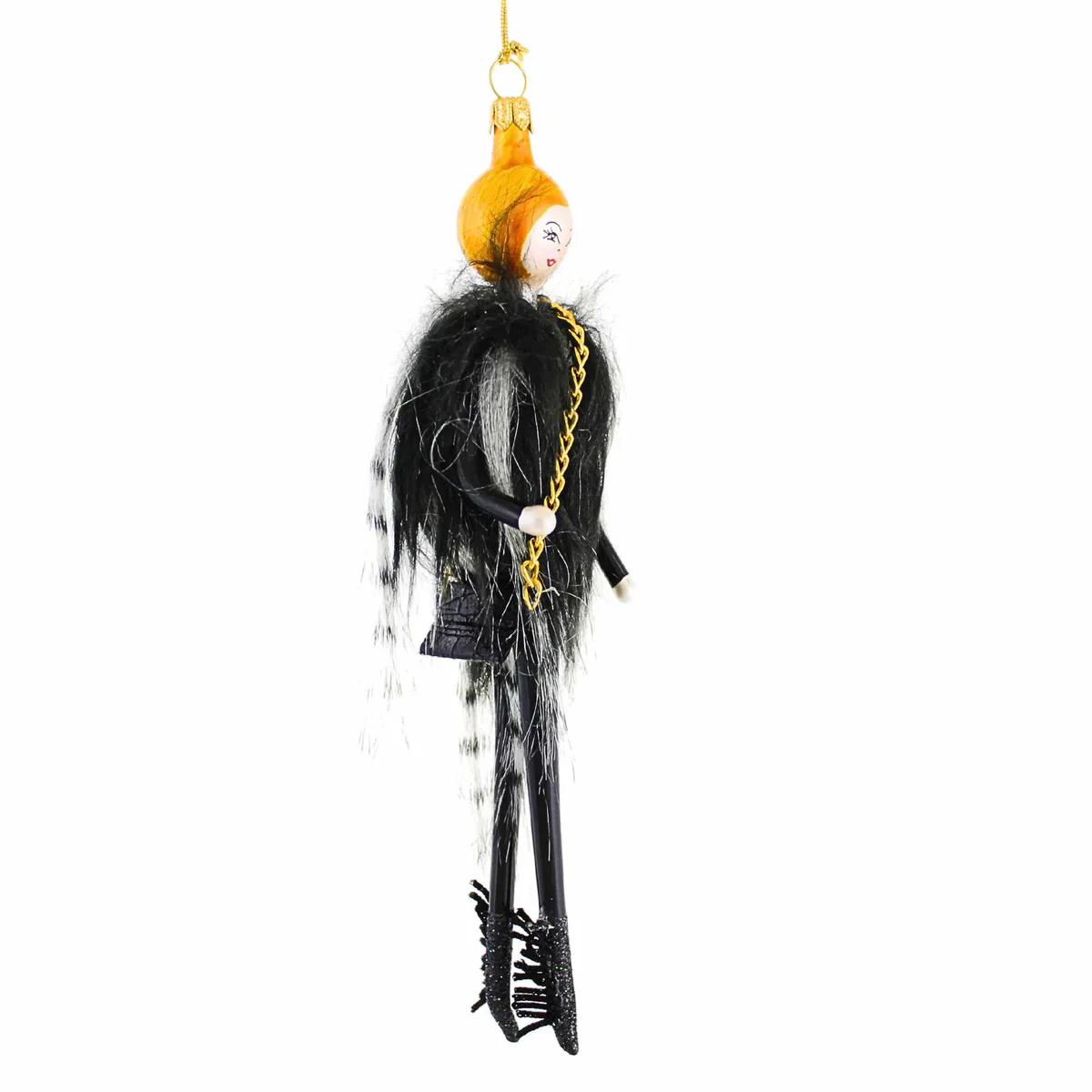 Raegan Lady in Fur Vest Glass Ornament, 6.75" - Image 3