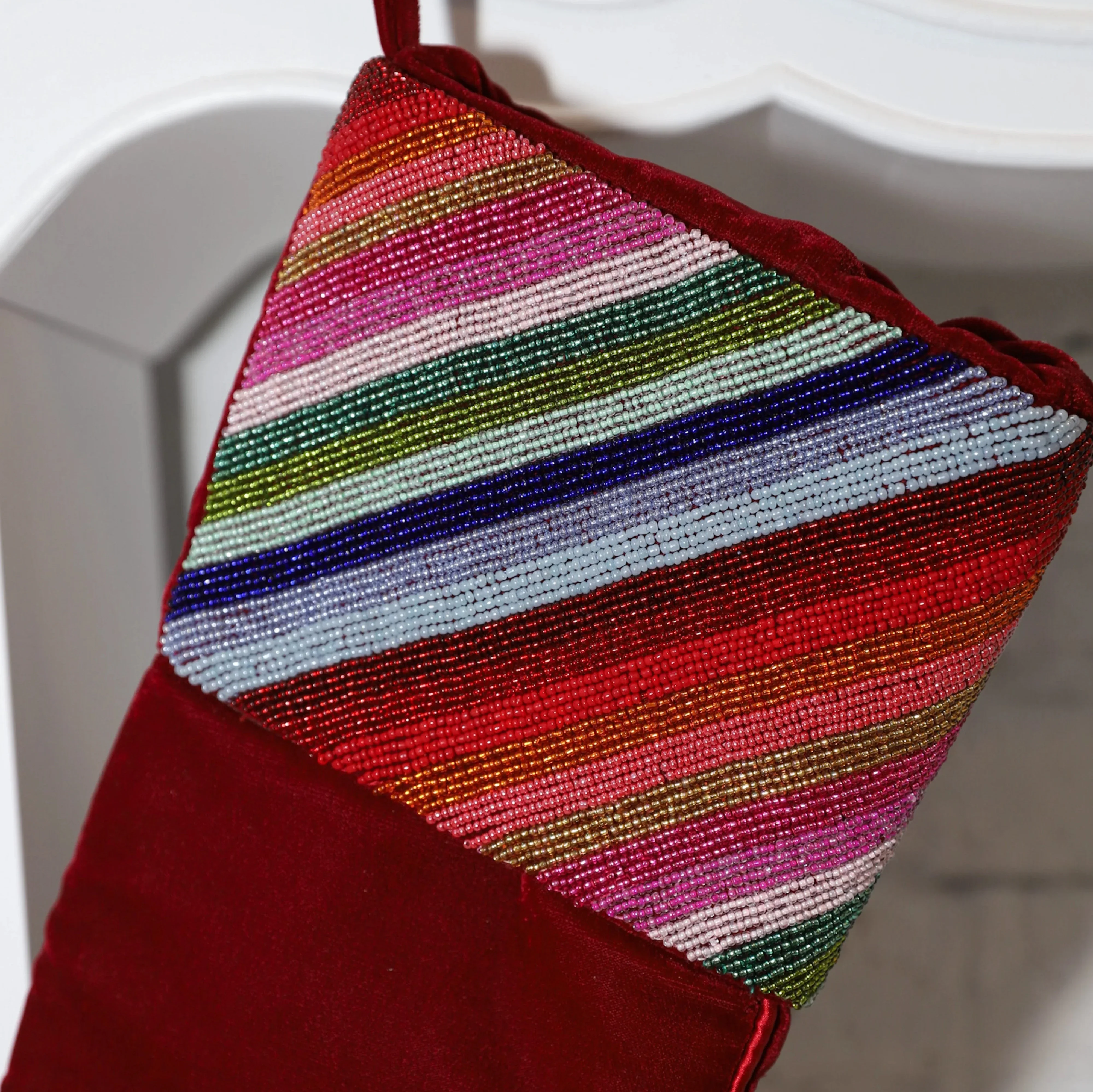 Rainbow Christmas - Stocking w/ Beaded Cuff, Diagonal Stripes (ITES x Sami Riccioli) - Image 2