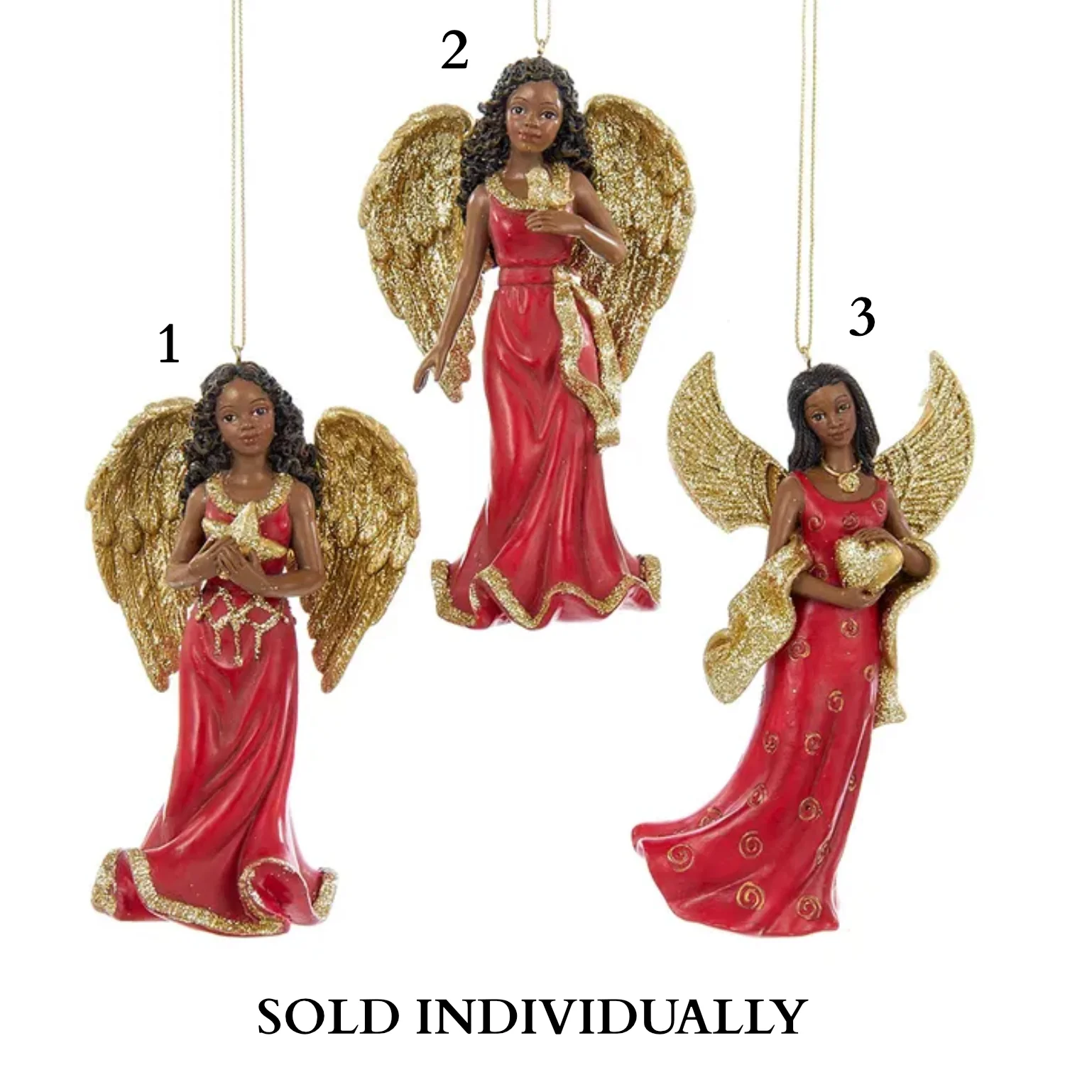 Red and Gold African American Angel Ornaments (3 Styles β Sold individually)