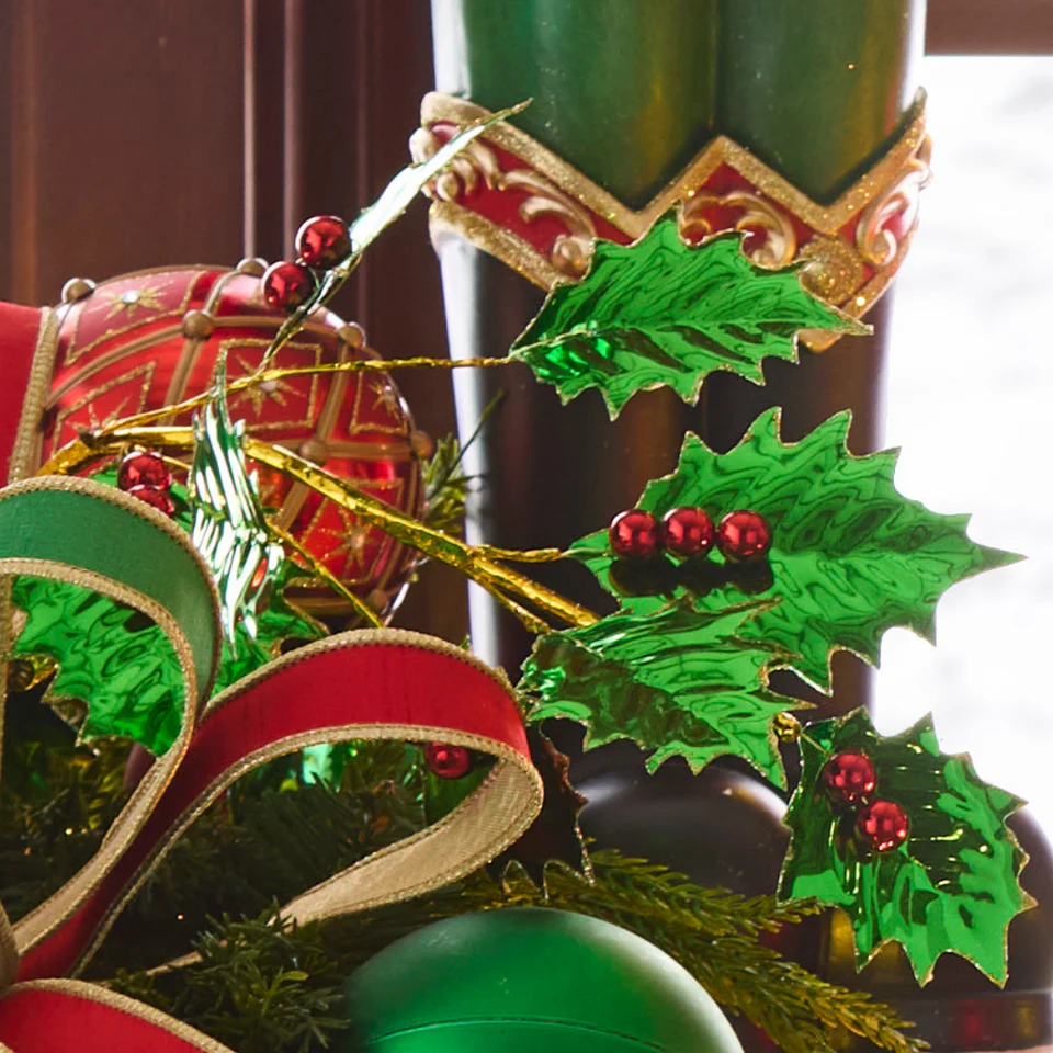 Red And Green Foil Holly Spray, 24.5" - Image 2
