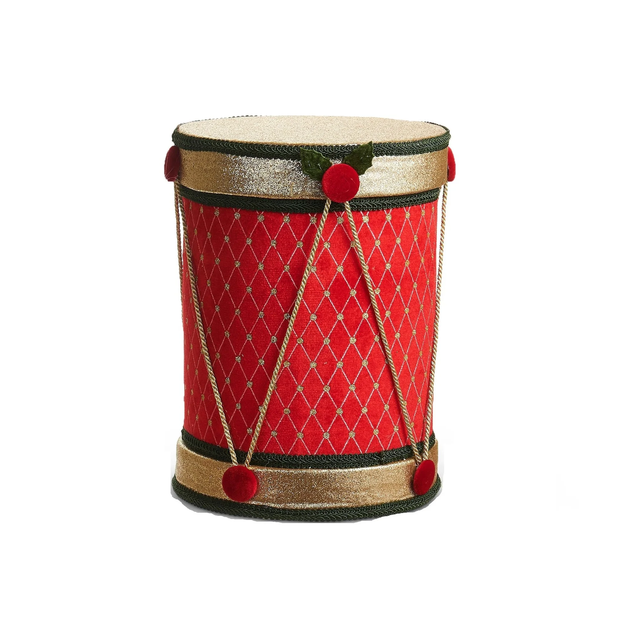 Red and Green Velvet Drum Figurine, 12" (2 styles - sold individually) - Image 2