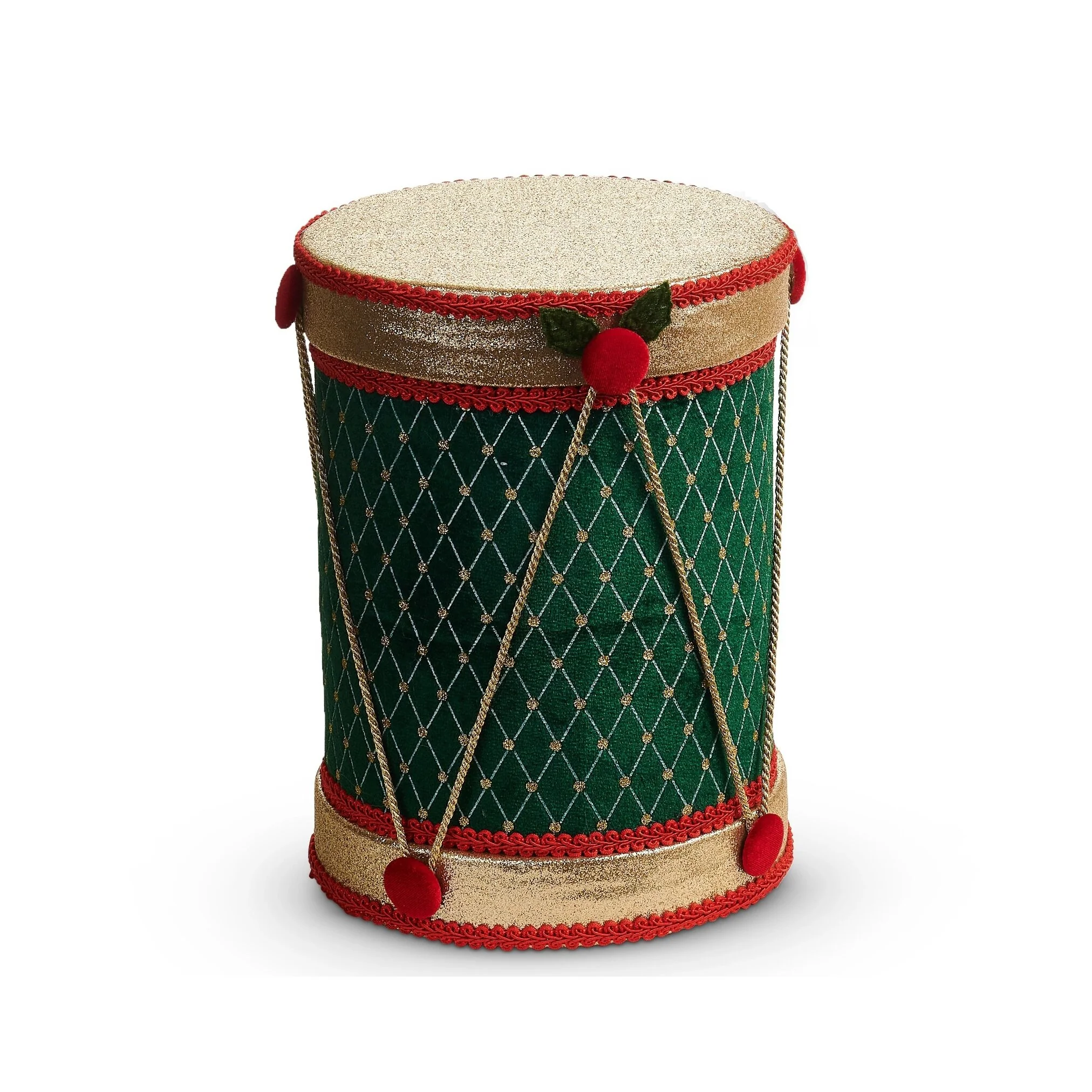 Red and Green Velvet Drum Figurine, 12" (2 styles - sold individually) - Image 3