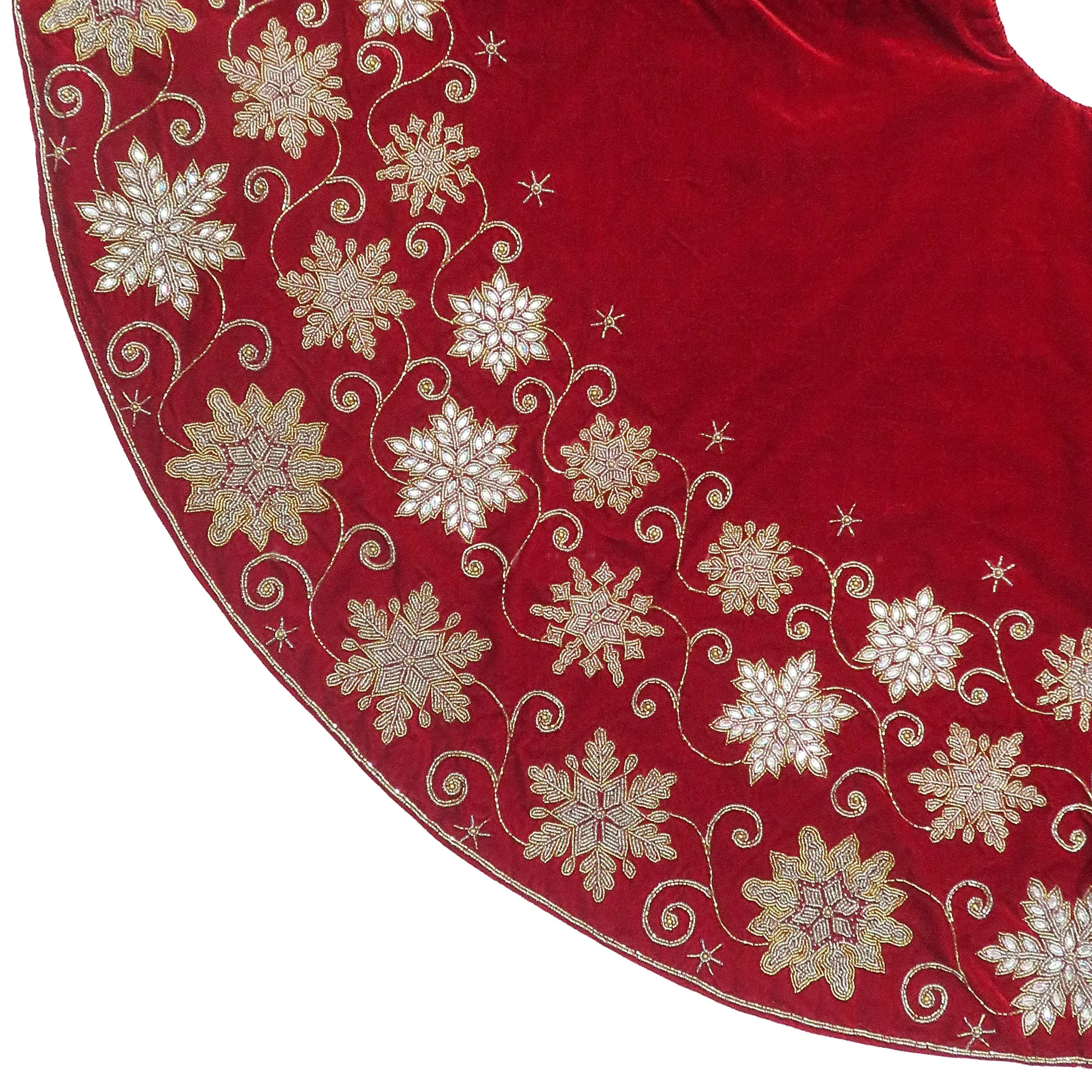 Red Ash Vel 3 row Snowflake Tree Skirt, 60"