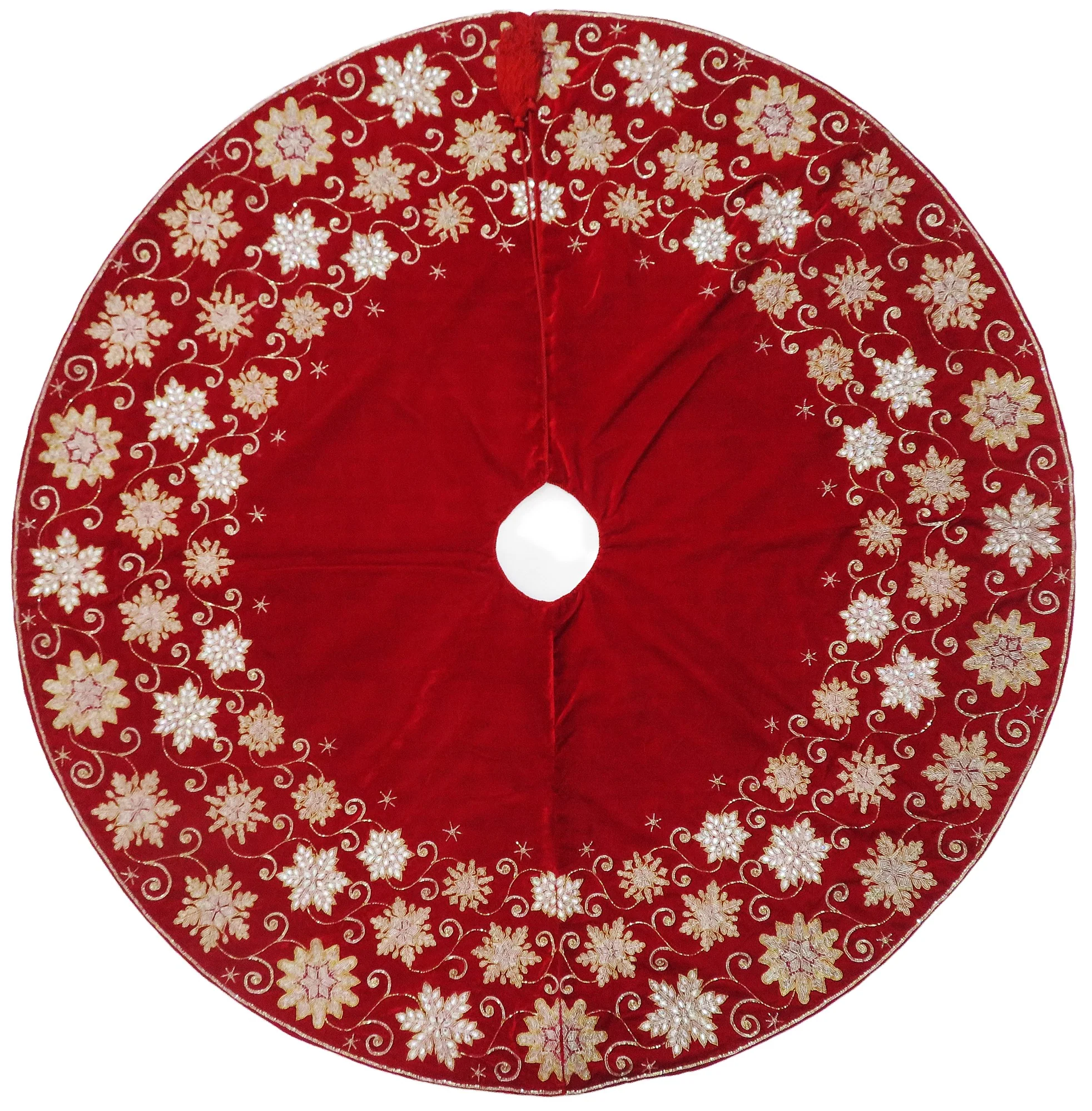 Red Ash Vel 3 row Snowflake Tree Skirt, 60" - Image 2