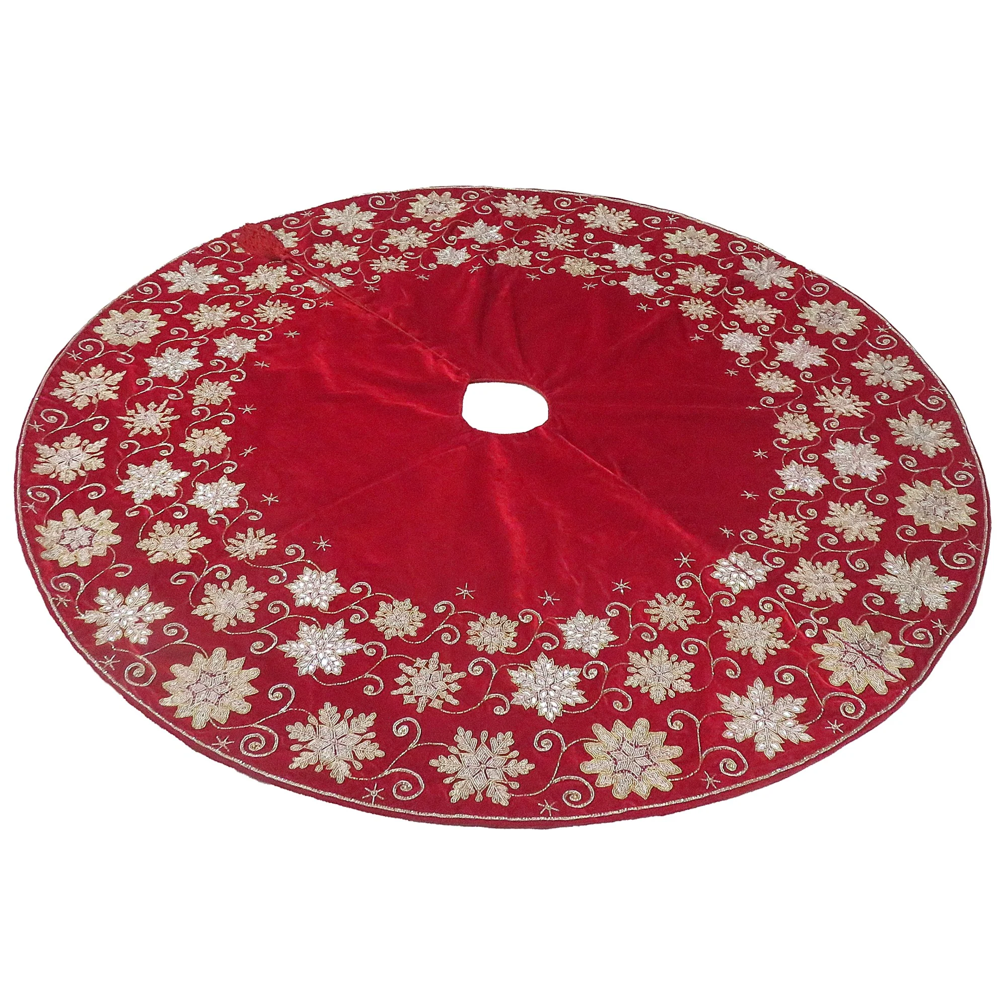 Red Ash Vel 3 row Snowflake Tree Skirt, 60" - Image 3