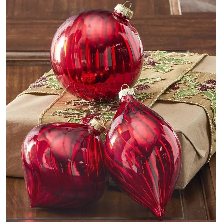 Red Blown Glass Ornament, 4" (3 styles - sold individually) - Image 2