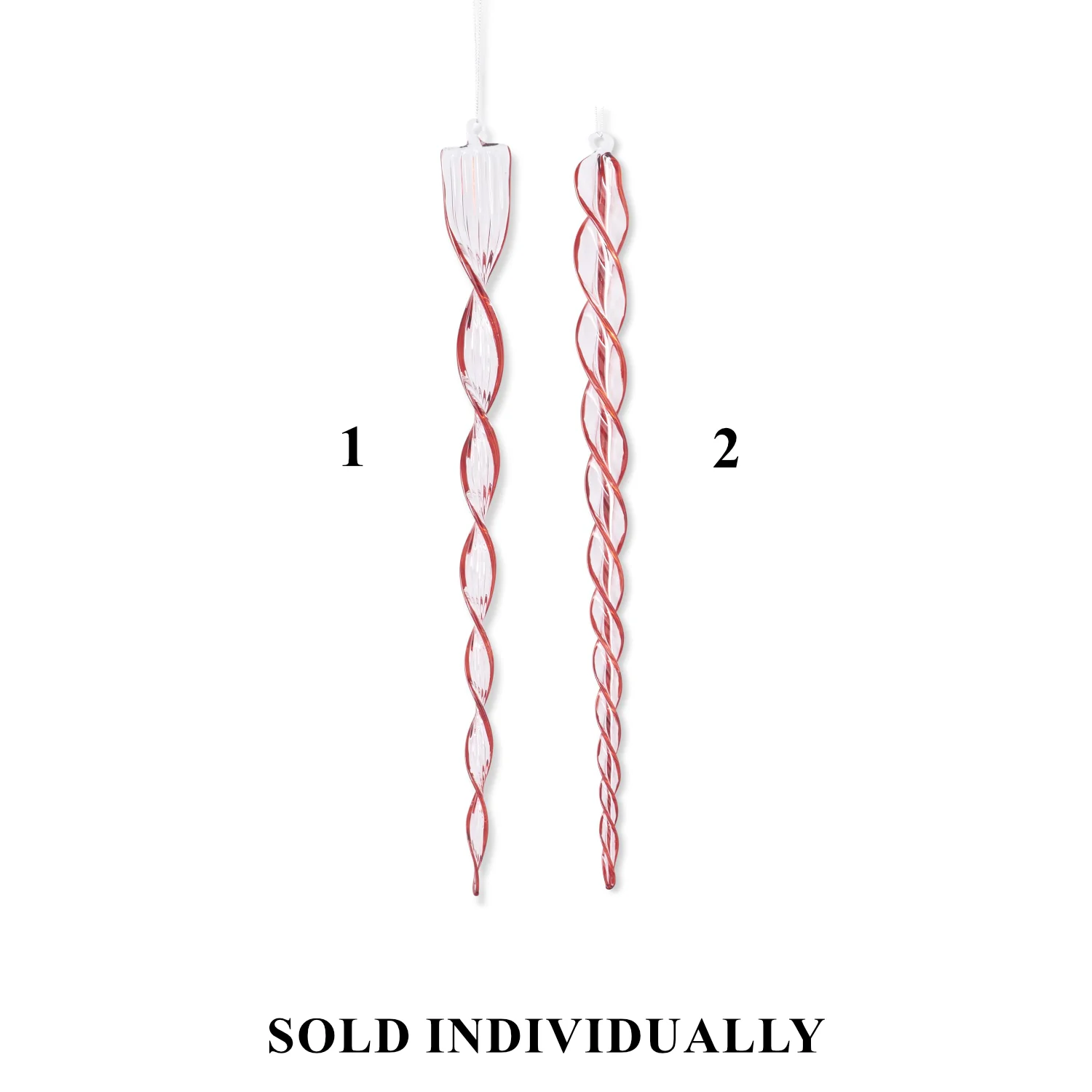 Red & Clear Glass Flat Spiral Icicle Ornament, 16" (2 styles - sold individually)