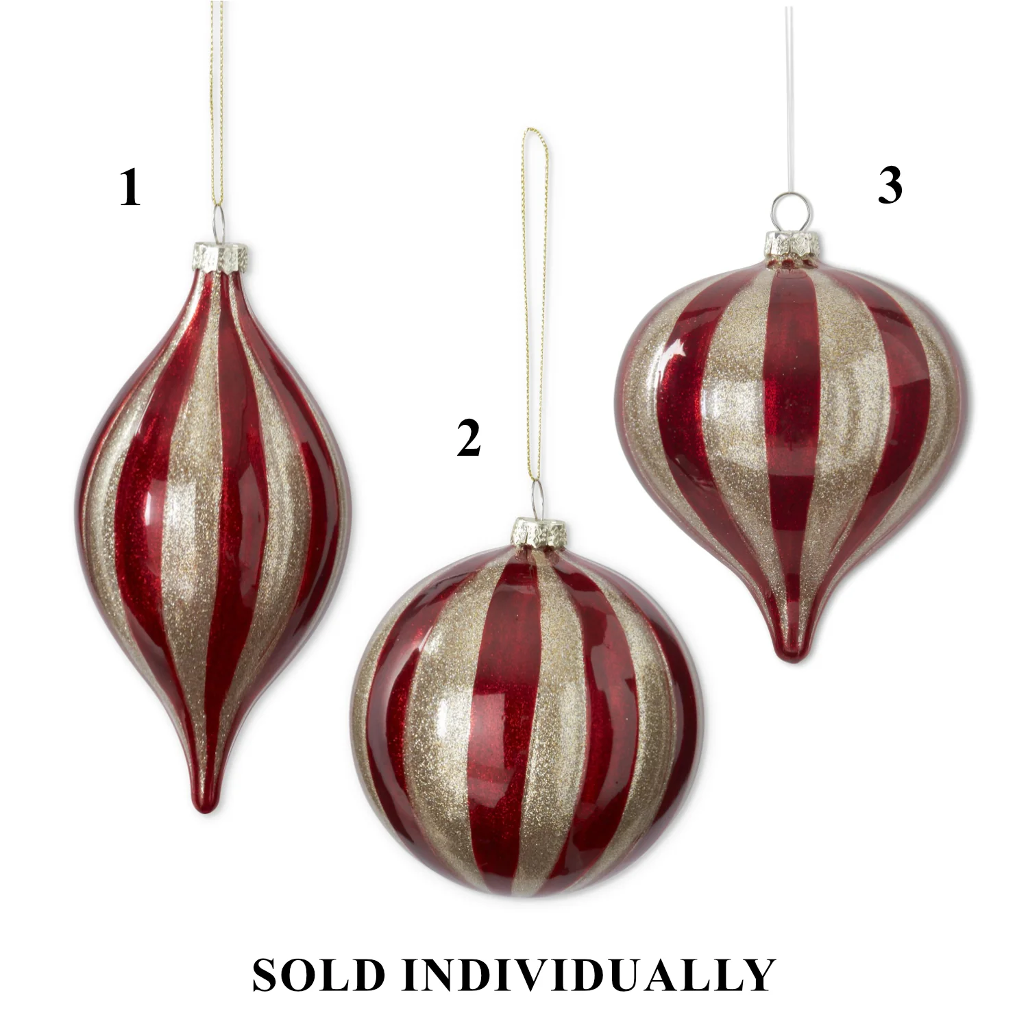Red & Glitter Gold Glass Ornament, 6.25" (3 styles - sold individually)