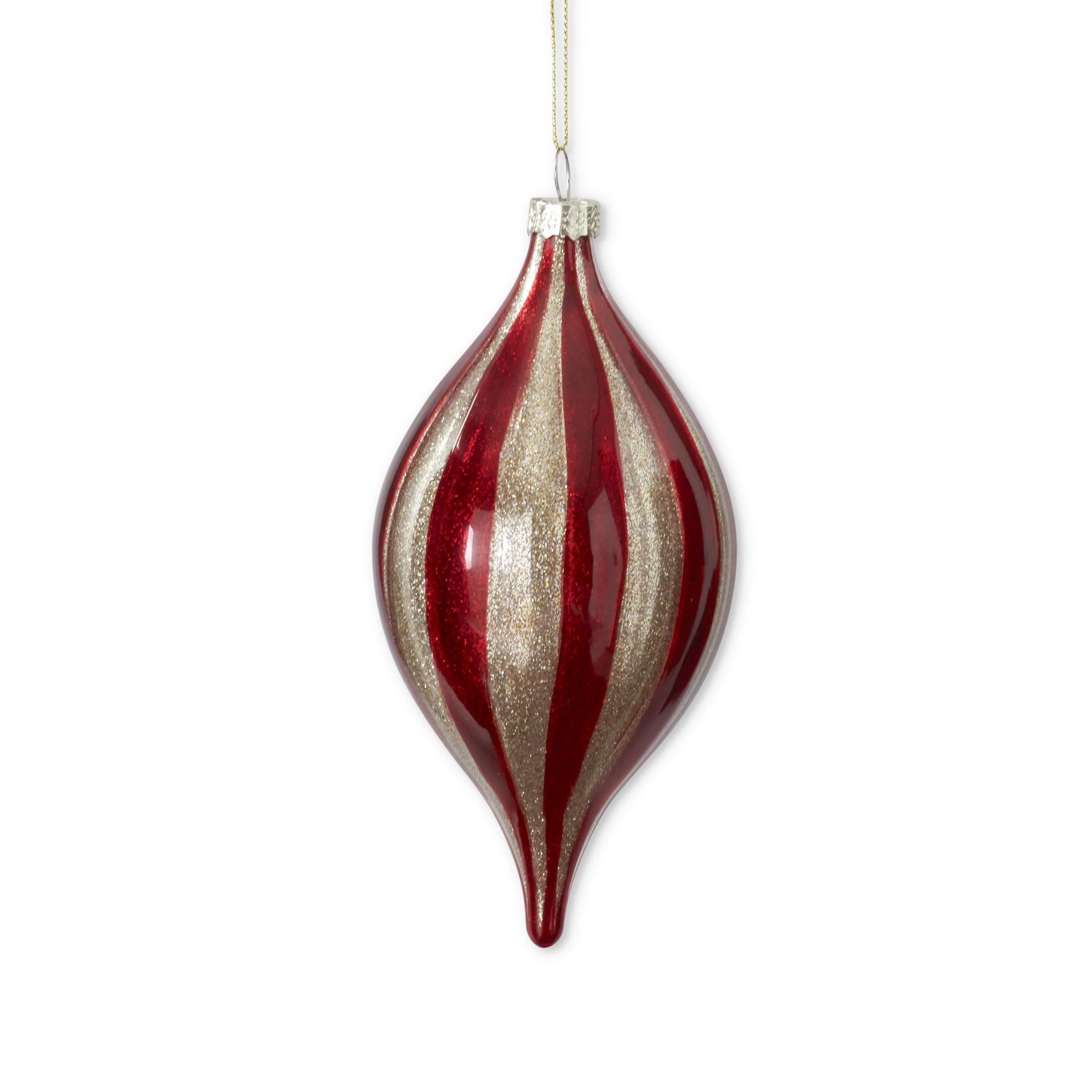 Red & Glitter Gold Glass Ornament, 6.25" (3 styles - sold individually) - Image 2