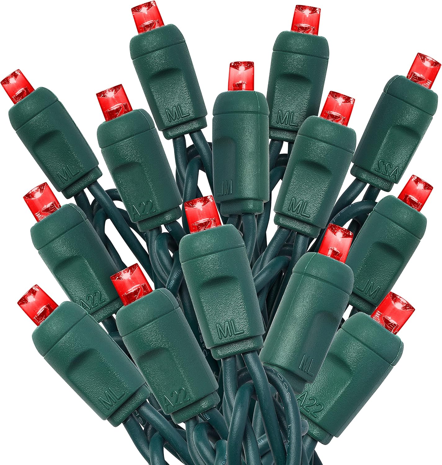 Red Mini Light Set, Green Wire, 25' (50 bulbs, 6" spacing)