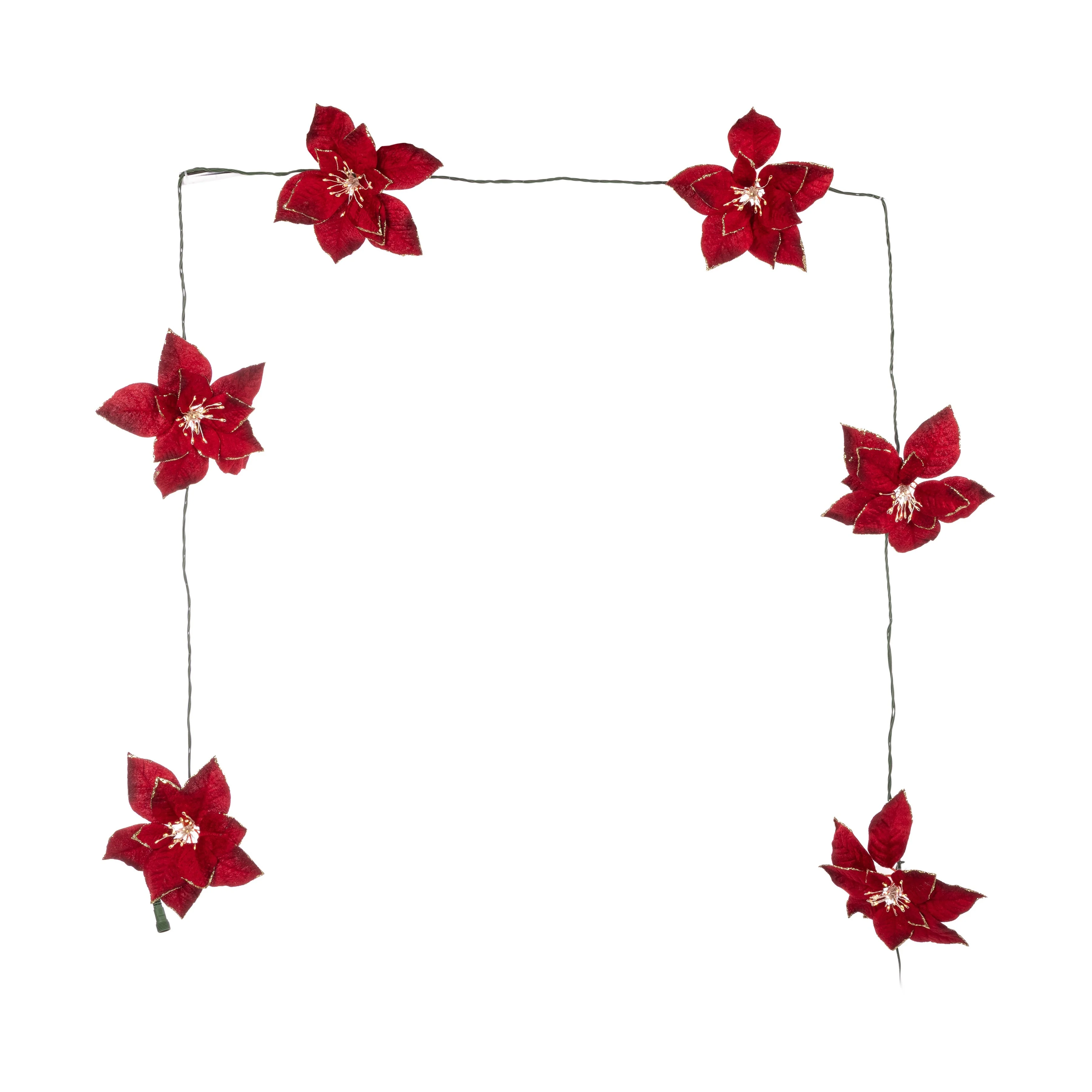 Red Poinsettia Warm White Garland, 6'