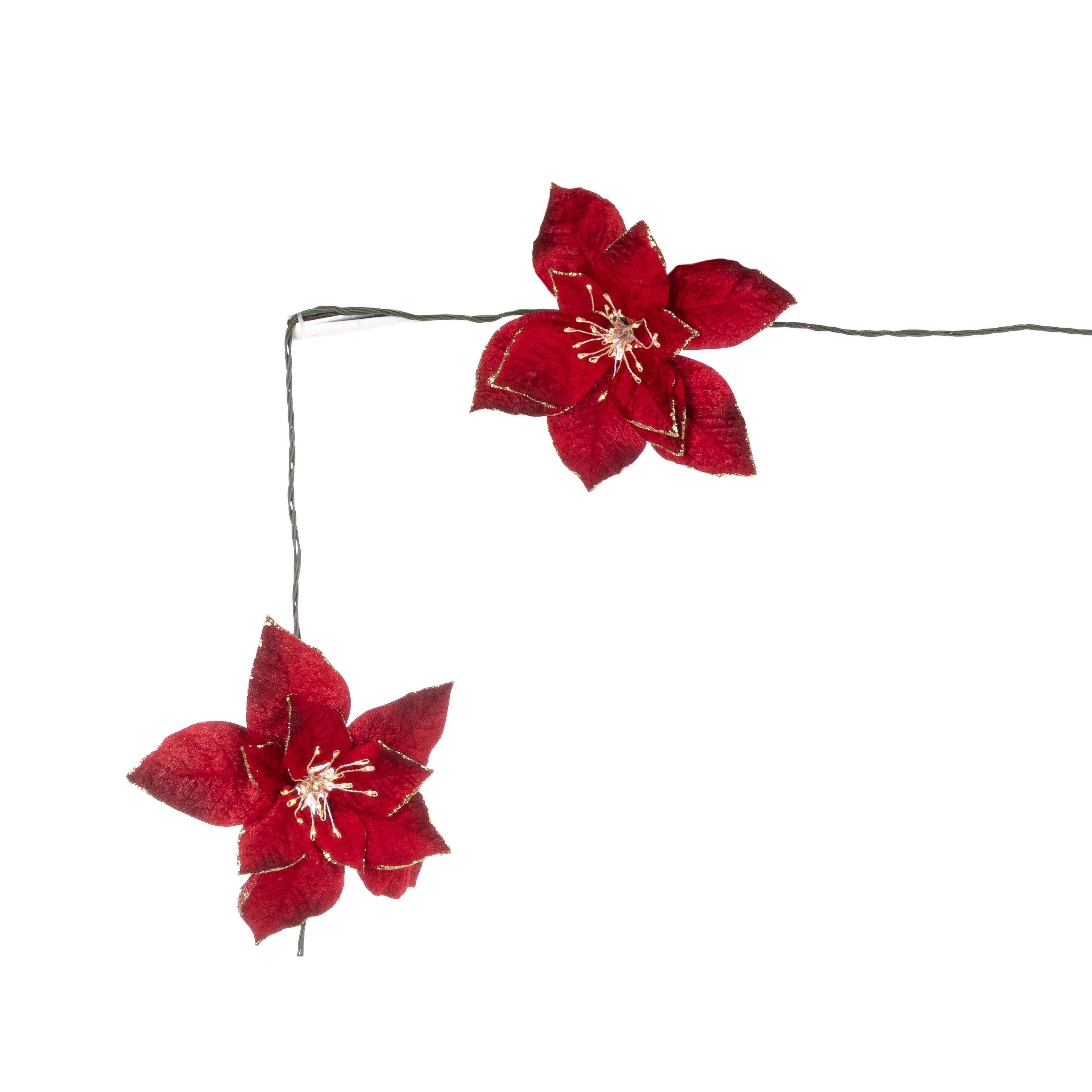 Red Poinsettia Warm White Garland, 6' - Image 2