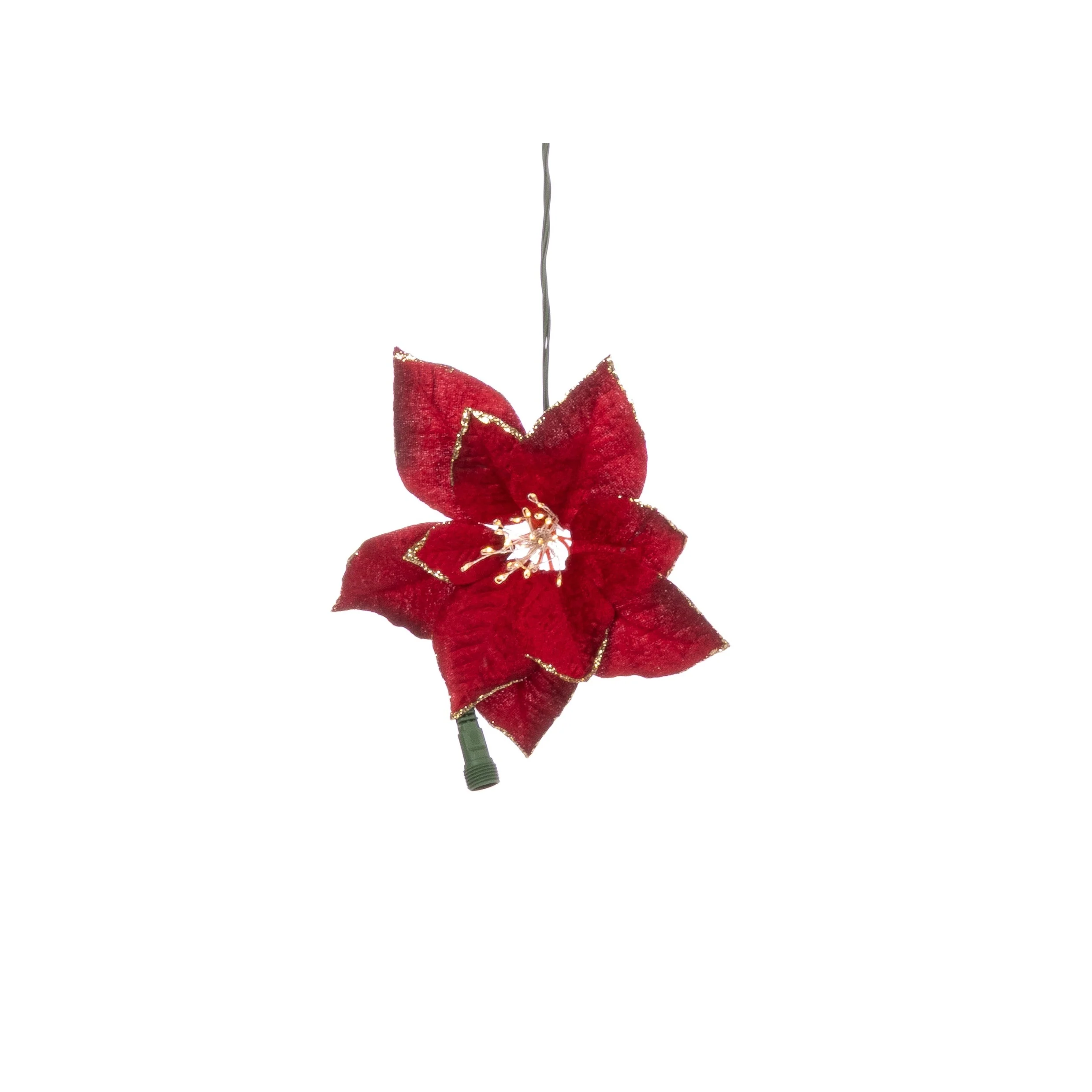 Red Poinsettia Warm White Garland, 6' - Image 3