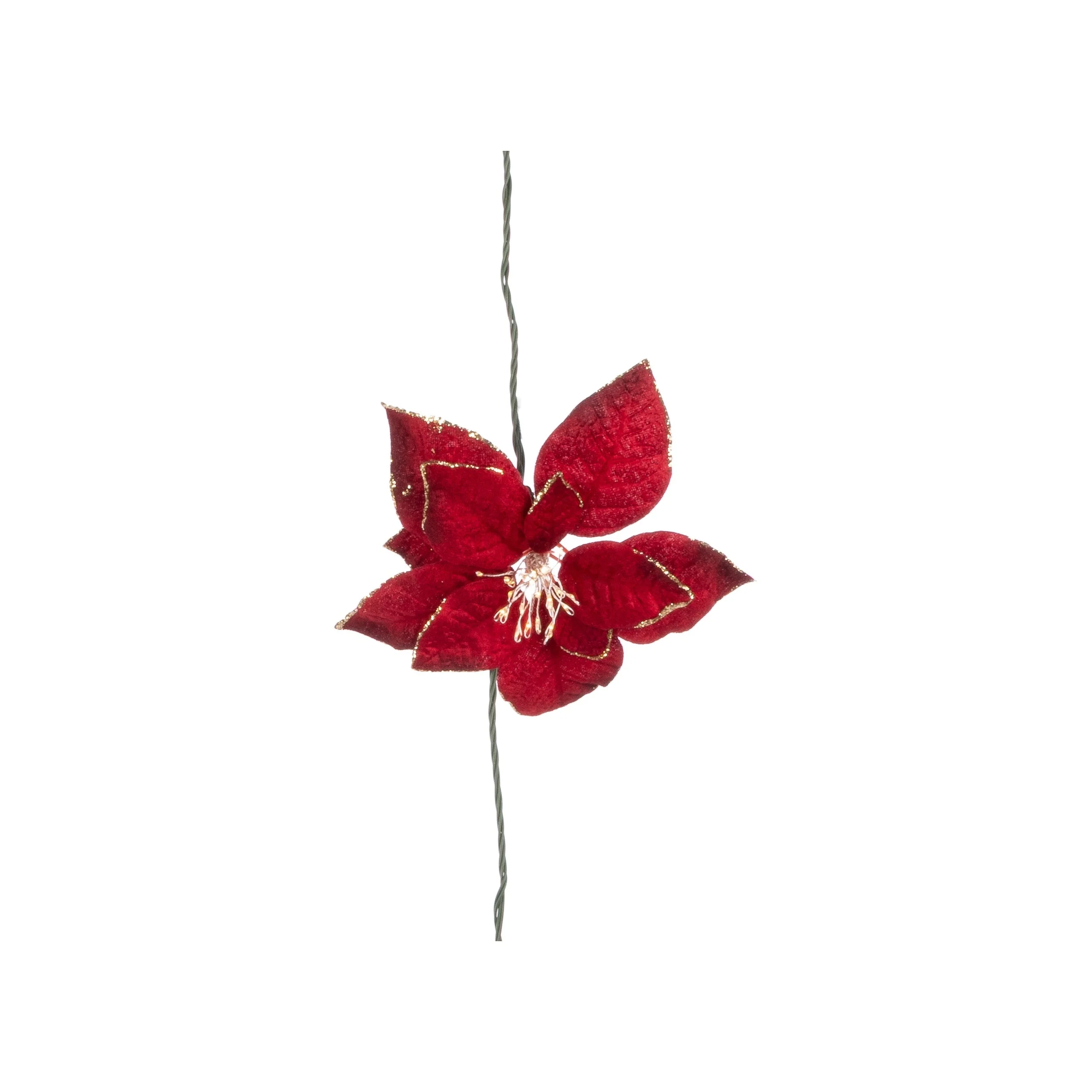 Red Poinsettia Warm White Garland, 6' - Image 4